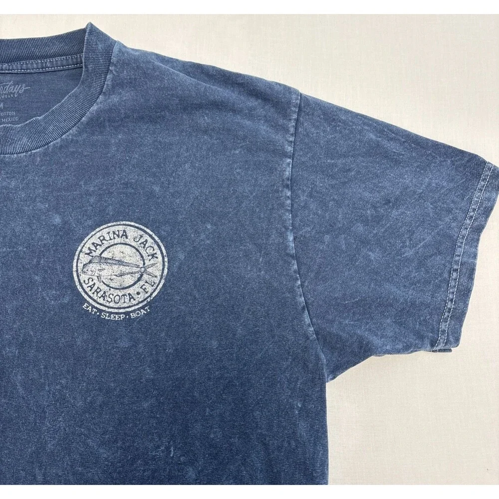 Yesterdays Sportswear T Shirt Blue distressed wash Mens Medium Short Sleeve Crew
